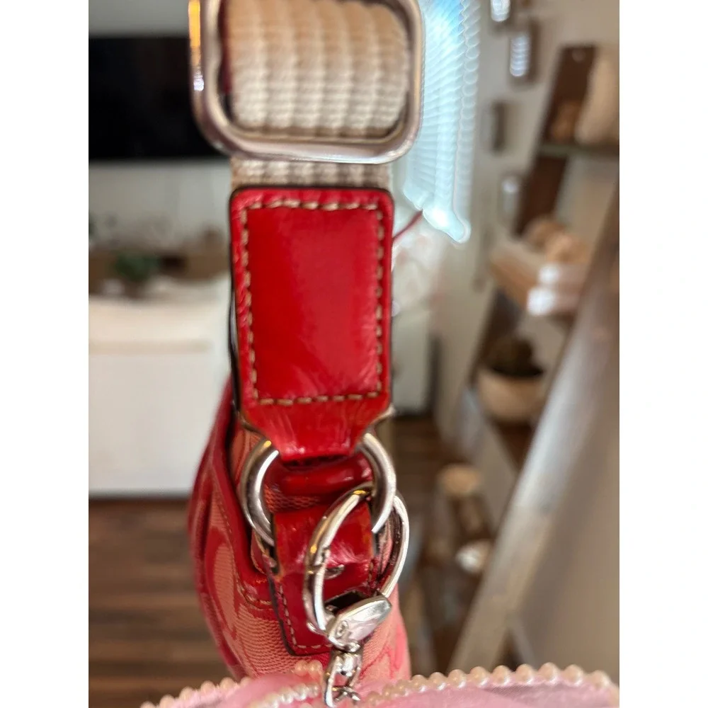 Coach Signature C Red Jacquard Canvas Crossbody Bag Small Messenger Purse